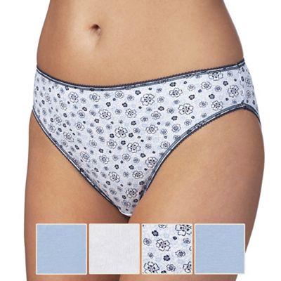 Pack of five white and blue plain and printed high leg briefs
